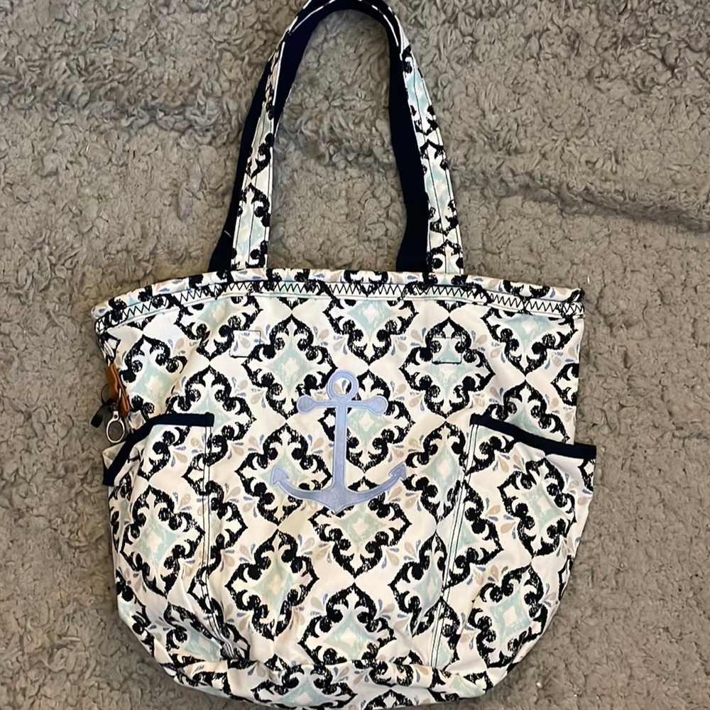 thirty-one White and Black Patterned Anchor Tote